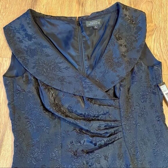 TAHARI KRISTINA BLACK BROCADE FLORAL DRESS 4 NWT - Picture 10 of 15